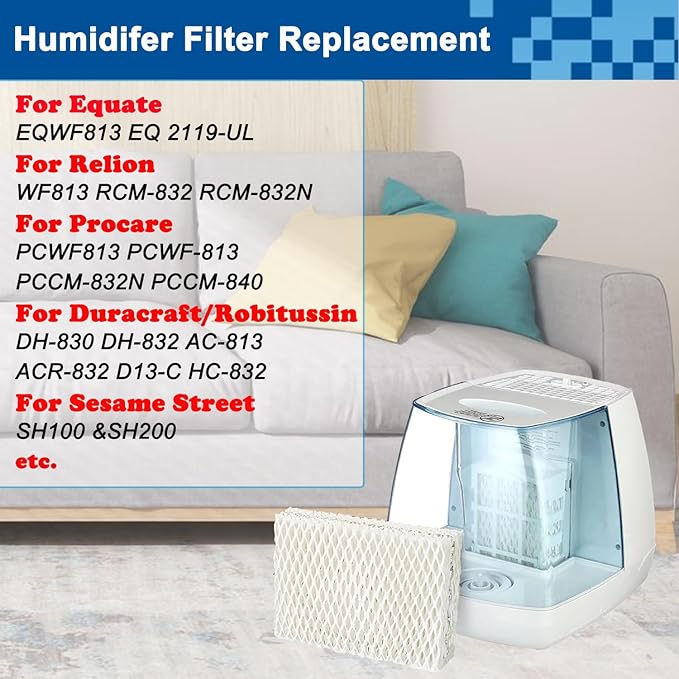 4 Pack WF813 Humidifier Filter Replacement, Upgraded Humidifier Wick Filter for ReliOn RCM-832 RCM-832N, for ProCare PCWF-813 PCCM-840, for Equate EQWF813 EQ 2119-UL Cool Mist Humidifier Filters