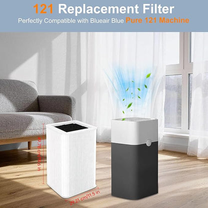 121 Replacement Filter Compatible for Blueair Blue Pure 121 Smart Machine, 2 in 1 Filtration System, White Airborne Particle Dust Pet Dander Filter&Odor Smoke Smell Activated Carbon Filter, 2 Pack