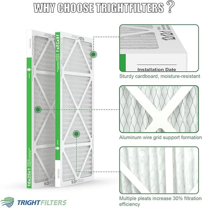 16x25x1 Air Filter 4 Pack, MERV 8 Pleated Dust Defense Air Filters Replacement Air Conditioner HVAC AC Furnace Filter, Durable and Lightweight