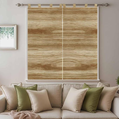 Light Brown Wood Grain Bathroom Curtains 63 Inch Length, Window Curtains Tab Top, Western Farmhouse Barn Door Light Filtering Window Treatments Drapes 52"x63" 2 Panel