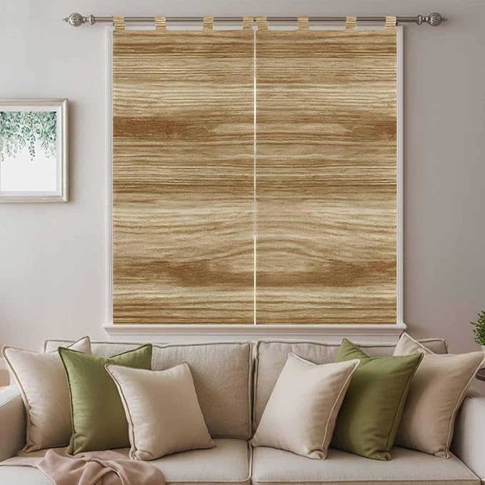 Light Brown Wood Grain Living Room Curtains 84 Inch Length, Window Curtains Tab Top, Western Farmhouse Barn Door Light Filtering Window Treatments Drapes 42"x84" 2 Panel