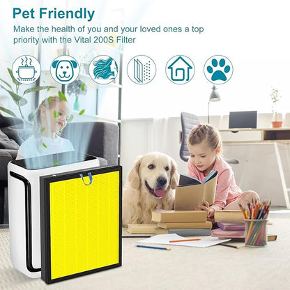 Vital 200S Pet Care Replacement Filter Compatible for LEVOIT Vital 200S&Vital 200S-P, 3 in 1 Filtration, Dust Pet Dander Filter&Smoke Pet Odor Activated Carbon Filter, #Part: LRF-V201-YUS, 2P, Yellow