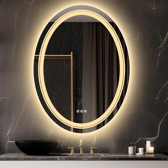 LUVODI Lighted LED Bathroom Mirror: 32”x24” Oval Wall Mounted Makeup Mirror with Backlit and Front Light - Modern Dimmable Makeup Mirrors with Demister Pad Smart Touch Switch Sensor Memory Function
