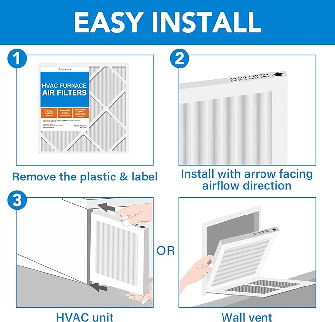 LotFancy 12x24x1 Air Filter MERV 8 6-Pack, Electrostatic Pleated Furnace & AC Filter, Captures Dust, Pet Hair, Pollen, Actual Size: 11.75"x23.75"x0.75"