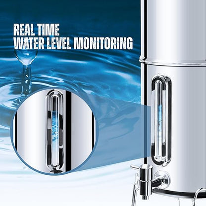 SINCHO 2.25G Gravity Water Filter with Level Window – 3-Stage Stainless Steel System, 2 Washable Ceramic Filters, No Electricity Needed