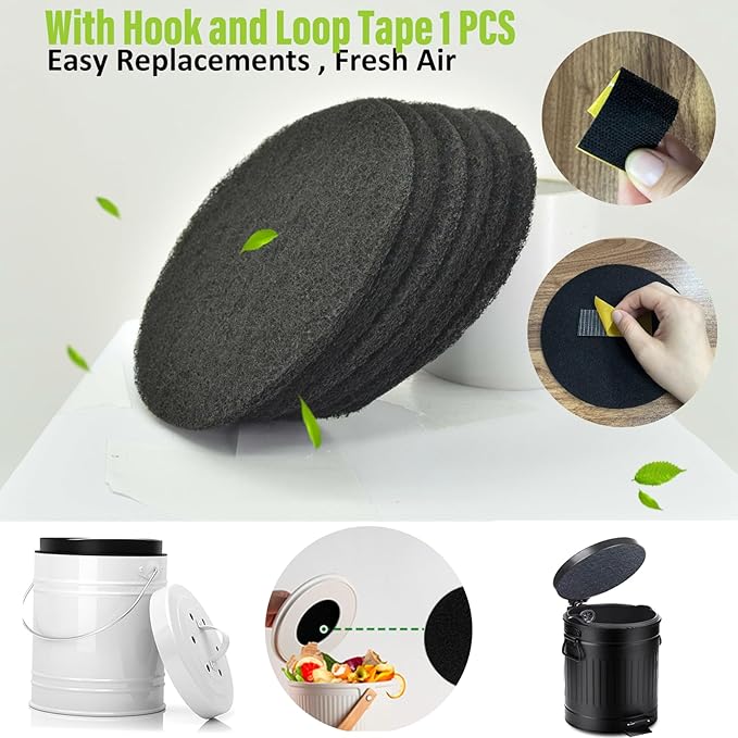 6.7 inch Kitchen Compost Bin Charcoal Filter Replacements, 12 Pack Compost Pail Replacement Carbon Filters 6.7 inch, Round Activated Compost Filters Countertop Bin Bucket