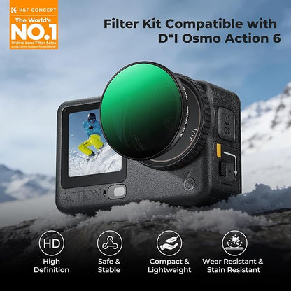 K&F CONCEPT Snap On CPL VND Effect Filter Kit Compatible with DJI Osmo Action 6, 3 Pack CPL Black Diffusion 1/4 ND4-32 Filters HD Optical Glass/Multi-Coated Action Camera Accessories