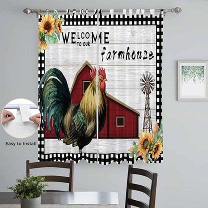 Farmhouse Rooster Living Room Curtains 96 Inch Length, Window Curtains Tab Top, Rustic Red Barn Windmill Sunflowers Light Filtering Window Treatments Drapes 52"x96" 2 Panel