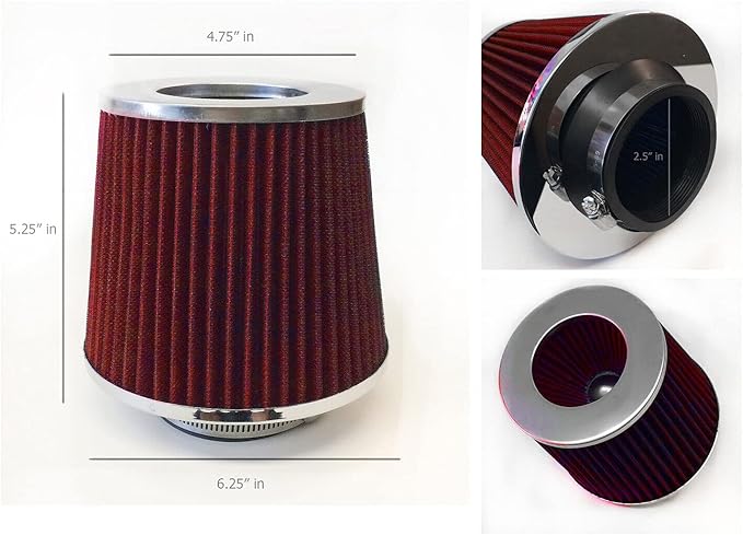 Red Cold Air Intake Cone Replacement Performance Washable Clamp-on Dry Filter with Sock Protective Cover Mesh Dustproof Bag (2.5")