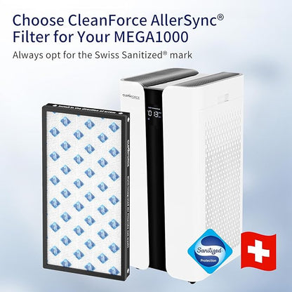 Genuine CleanForce Multi-Integrated H13 HEPA Replacement Air Filter for MEGA1000 Air Purifier, 2 PCS in Pack, filters Dust, Somke, Lint, Pet Hair Dander, Odors, etc.