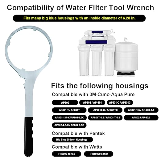 Whole House Water Filter Wrench 6.29 in, Compatible with SPBW-2 Big Blue Metal Water Filter Housing Wrench