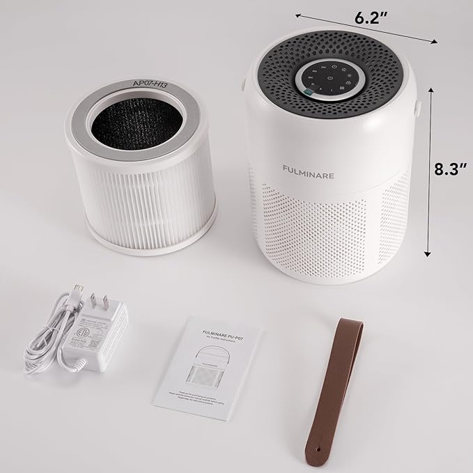 FULMINARE Air Purifiers for Home Bedroom H13 True HEPA Air Purifier, 3 Speeds, Timer, Quiet Air Cleaner With Night Light, Portable Small Desk Air Purifier for Smoke, Kitchen, Office, White