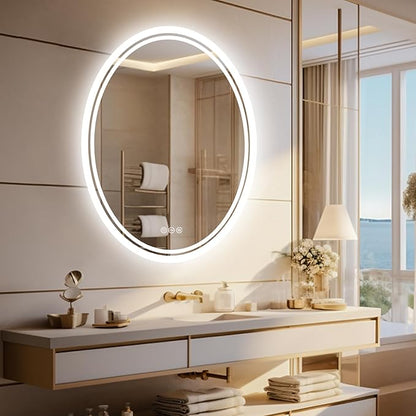 LUVODI Lighted LED Bathroom Mirror: 28”x20” Oval Anti-Fog Dimmable Wall Mounted Makeup Mirror with Backlit - Modern Vanity Mirrors with Demister Pad Smart Touch Switch Sensor Memory Function