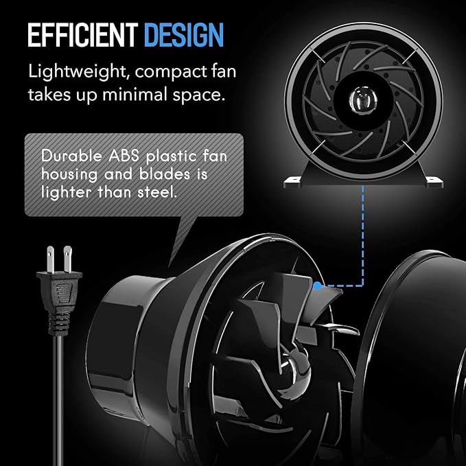 iPower 4 Inch 195 CFM Inline Fan Air Carbon Filter with Hook, 8 Feet Ducting Combo, for Grow Tent Ventilation, Kits, HVAC Heating Cooling