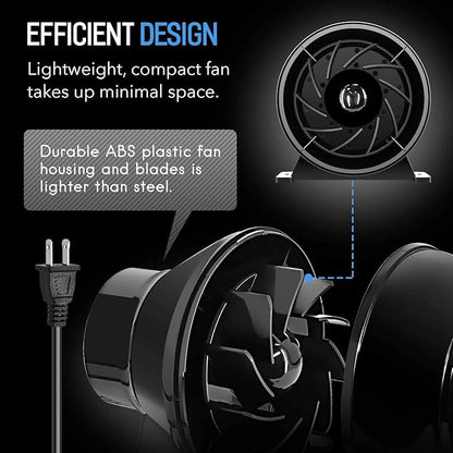 iPower 4 Inch 195 CFM Inline Fan Air Carbon Filter with Hook, 8 Feet Ducting Combo, for Grow Tent Ventilation, Kits, HVAC Heating Cooling