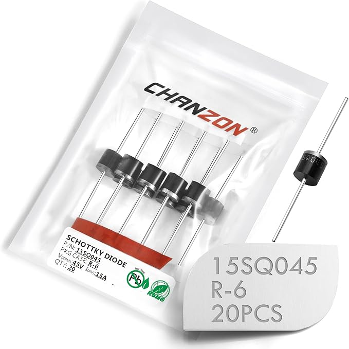 Chanzon 15SQ045 Schottky Diodes 15A 45V R-6 Axial 15 Amp 45 Volt for Solar Cell Panel (Pack of 20 Pieces)
