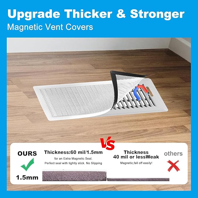 4 PCS White Magnetic Vent Covers- 4x10 Magnetic Air Vent Covers with Mesh Screen for Floor/Wall/Ceiling Registers-Easy to Install, Secure Fit, Durable Design-White