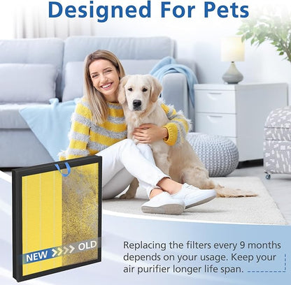 2 Pack Vital 100S Pet Care Replacement Filter for LEVOIT Vital 100S Air Purifier, 3-in-1 Vital 100s-P Hepa Filter and High-Efficiency Activated Carbon Filter, Replace Part #Vital 100S-RF-PA, Yellow