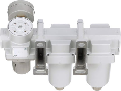 PneumaticPlus SAU430-N06G-MEP Three Stage Air Drying System Particulate Air Filter, Coalescing Filter, Air Pressure Regulator Combo 3/4" NPT - Metal Bowl, Manual Drain, Bracket, Gauge