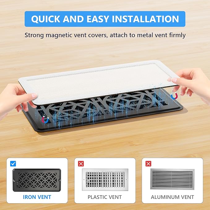 Magnetic Vent Screen Mesh Covers 3 Pack -5.5x12, Air Vent Filters with Durable PVC Frame, Air Vent Screen Register Trap,Vent Mesh–Upgraded Thickness(2.5mm) for Home Wall Ceiling (White)