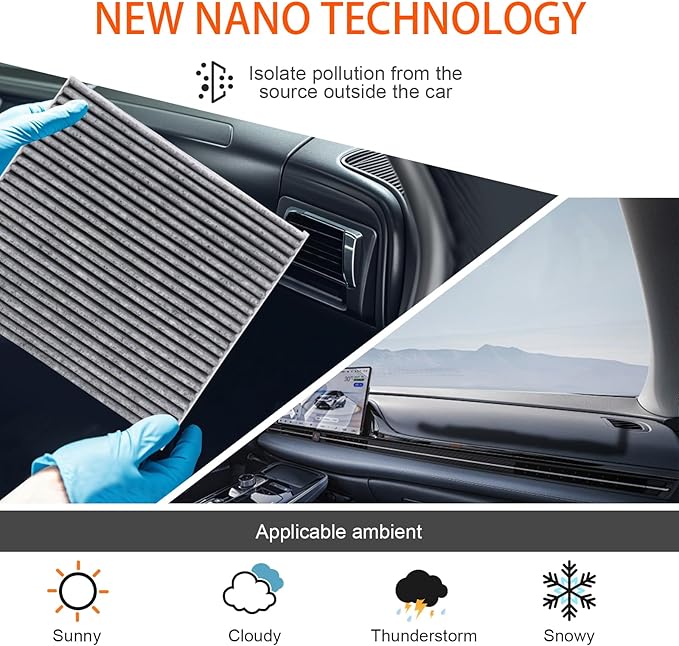 Cabin Air Filter with Activated Carbon, Compatible with CF12820, Hyundai 97133-L1000, 97133-N9100, Elantra, Ioniq, Santa Cruz, Santa Fe, Sonata, Tucson, KIA K5, Niro, Sorento, Sportage, GV60