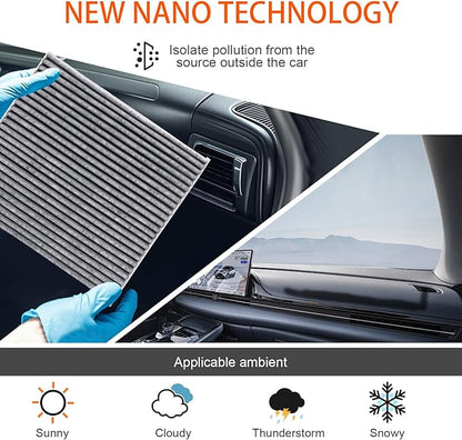 Cabin Air Filter with Activated Carbon, Compatible with CF12820, Hyundai 97133-L1000, 97133-N9100, Elantra, Ioniq, Santa Cruz, Santa Fe, Sonata, Tucson, KIA K5, Niro, Sorento, Sportage, GV60