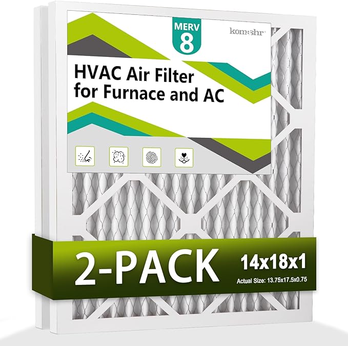 14x18x1 Air Filter MERV 8 (2-Pack), HVAC/Furnace AC Filter Replacement, Dust Defense–Comparable with MPR 600 & FPR 5 (Actual 13.75x17.75x0.75)