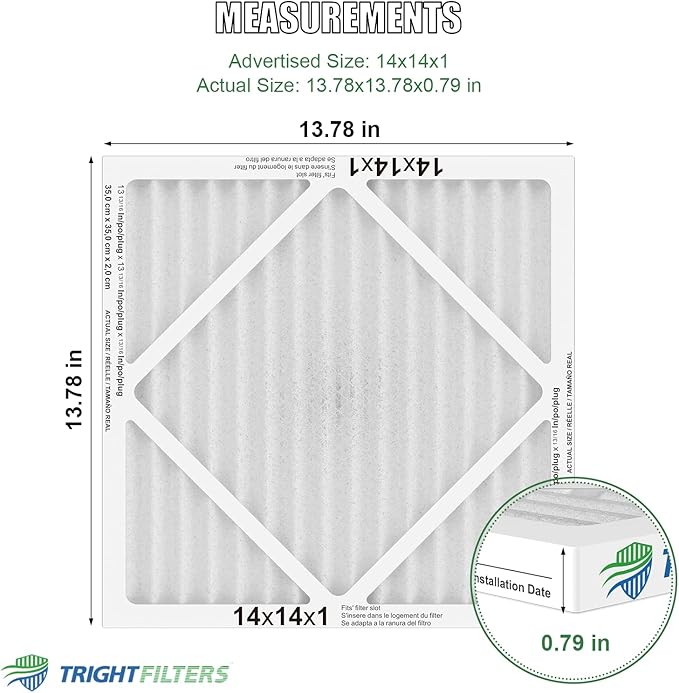 14x14x1 Air Filter 6 Pack, Durable MERV 8 Pleated Home HVAC AC Furnace Filters, Lightweight Compact Air Conditioner Filter Replacement