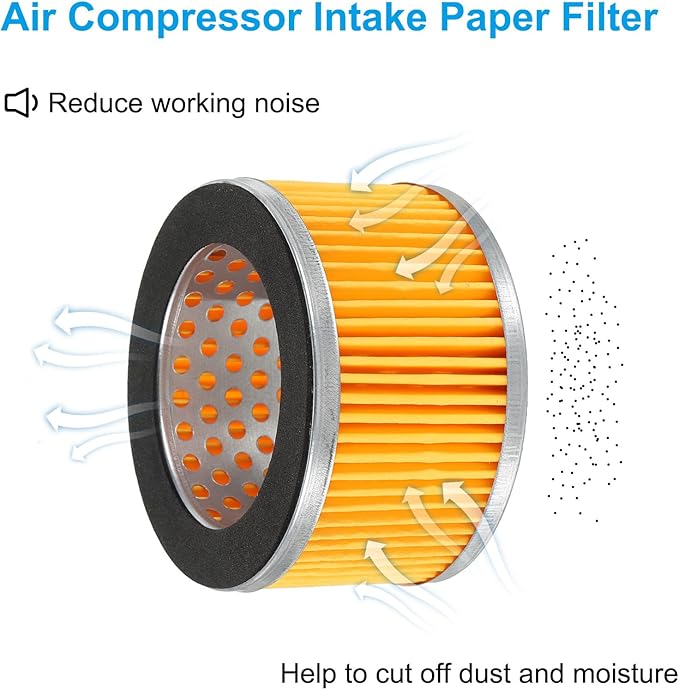 PATIKIL 3.2 x 2 Inch Air Compressor Intake Paper Filter 4 Pack Piston Type Air Filter Elements Replacement for Blowers Generators Filter Particles to Reduce Noise, Yellow