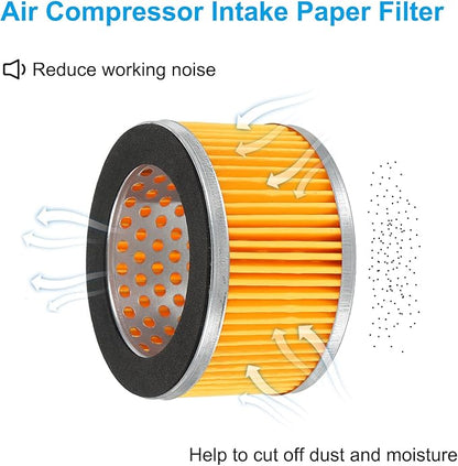 PATIKIL 3.2 x 2 Inch Air Compressor Intake Paper Filter 4 Pack Piston Type Air Filter Elements Replacement for Blowers Generators Filter Particles to Reduce Noise, Yellow