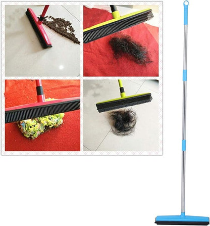 Multifunctional Broom, Telescopic Carpet Rake Rubber Pp 12.6in Brush Easy Wash Floor Carpet Broom for Pet Hair Dust Removal Tile Window Cleaner (Blue)