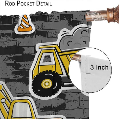 Kids Construction Excavator Window Curtains, Yellow Excavator Transporter Truck Cartoon Vehicles Rod Pocket Decorative Window Curtain for Children Teens Room 84x84in (30% Blackout)