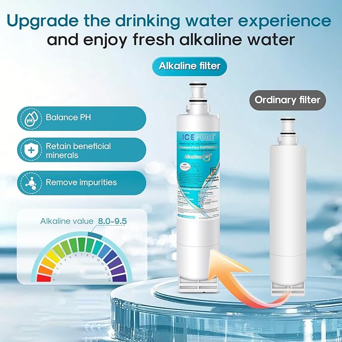 ICEPURE Alkaline 4396508 Refrigerator Water Filter Replacement for EDR5RXD1, EveryDrop Filter 5, Whirlpool 4396510, 4392857, 4396547, 9085, NL300, LC400V, PNL240V, WF-NLC240V WF285, Enhances PH, 3Pack