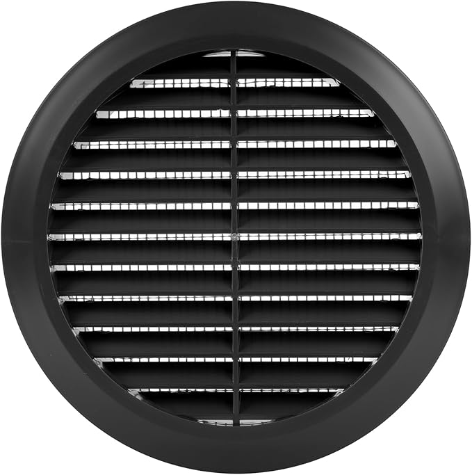 Vent Systems 5'' Inch - Black - Soffit Vent Cover - Round Air Vent Louver - Grill Cover - Built-in Mesh Screen - HVAC Vents for Bathroom, Home Office, Kitchen