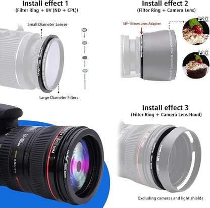 58mm Lens to 55mm Camera Lens Adapter,58mm-55mm Filter Step-Down Ring,Compatible All 55mm Filter Accessory.Made from CNC Machined