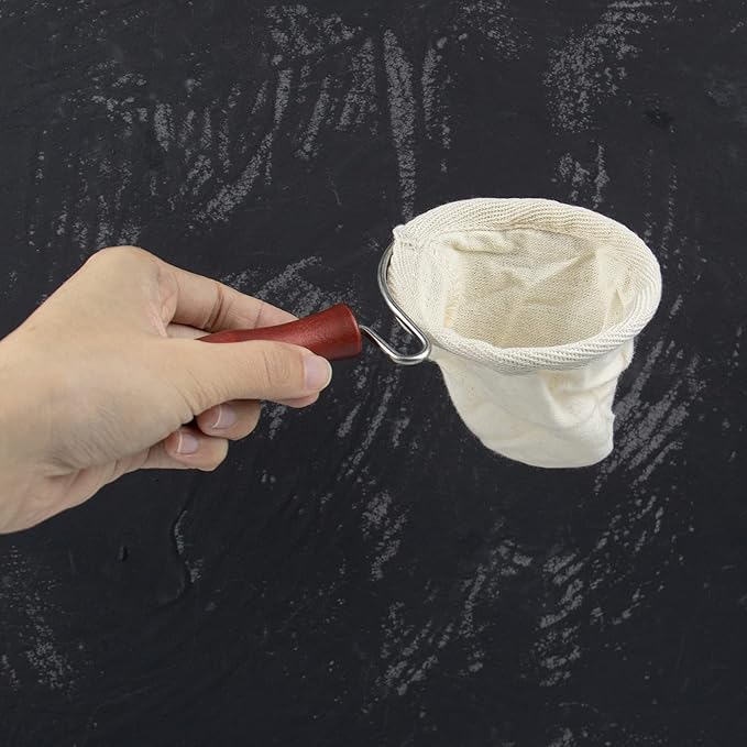 AUEAR, Wooden Handle Coffee Filter Reusable Cafe Flannel Cloth Bag Sock Strainer