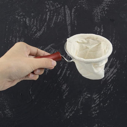 AUEAR, Wooden Handle Coffee Filter Reusable Cafe Flannel Cloth Bag Sock Strainer