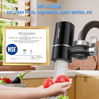 Vortopt Faucet Filter,NSF Certified,400 Gallon High Efficiency Water Purification System,Fast 99% Chlorine,Odor Removal with 1 Water Filter（T1-Black）