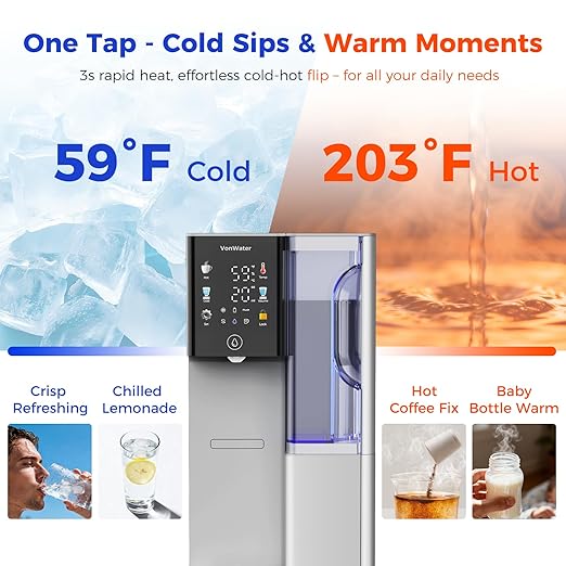 C5 Countertop Reverse Osmosis Water Filter, Hot and Cold RO System-3s Instant Hot, 6 Temp Settings 7-Stage RO Filtration Dispenser, NSF/ANSI372/42/58, Portable Pitcher, 3:1 Pure to Drain