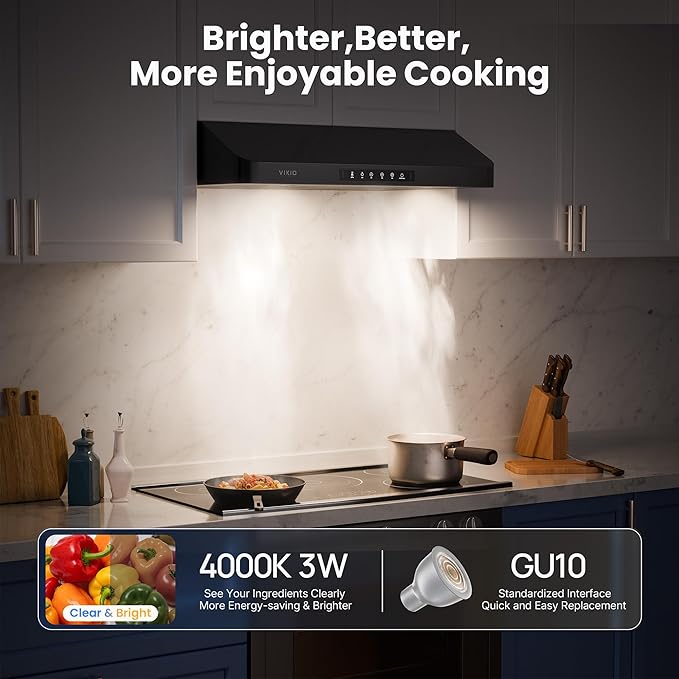 36 inch Black Undercabinet Range Hood, 980CFM Kitchen Range Hood with 3-Speeds Gesture Sensing & Touch, Stainless Steel Kitchen Vent Hood with Permanent Baffle Filters, Top and Rear Vents