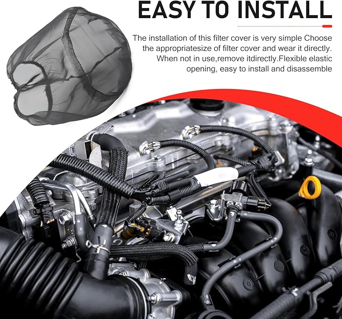 Air Filter Cover, Thickened Car Cold Air Intake Filter Dust Sock Cover, Universal for High Flow Air Intake Filters (Small, Black)