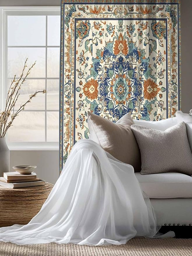 Sheer Curtains 72 Inches Long, Southwest Farmhouse Semi Sheer Curtains Light Filtering Window Treatment, Orange Blue Desert Bohemian Privacy Voile Drapes for Living Room Bedroom 52x72 Inch