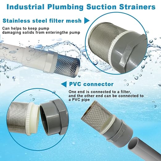 DN15 inch stainless steel filter cover connected to 1/2" grey pvc filter DN15 water pipe, suction hose strainer used to remove debris and reduce solid entry(1pcs)