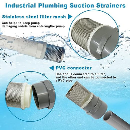 DN15 inch stainless steel filter cover connected to 1/2" grey pvc filter DN15 water pipe, suction hose strainer used to remove debris and reduce solid entry(1pcs)