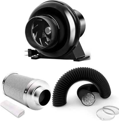 iPower 4 Inch 195 CFM Inline Fan Circulation Vent Blower, Air Carbon Filter and 8 Feet Aluminum 4 Layer Protection Ducting, Combo for Grow Tent, Greenhouse, Kitchen, Basement
