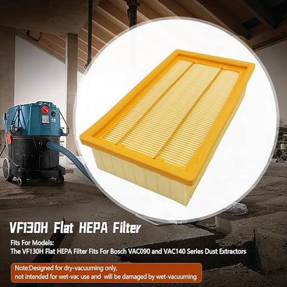 VF130H HEPA Filter Compatible with Bosch VAC090A VAC090B VAC140A VAC140B Dust Extractors, Pack of 1, for Dry-Vacuuming Only