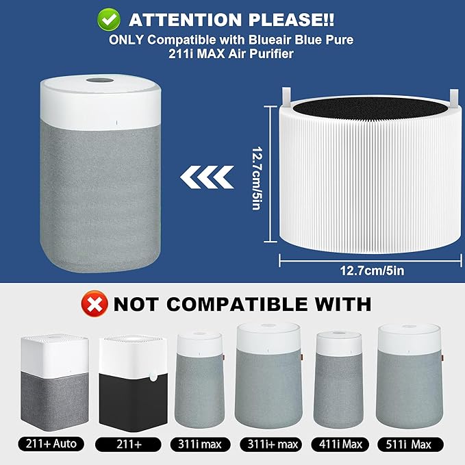 2 Pack 211i Max Replacement Filter Compatible with Blue Pure 211i Max Air Purifier, Ture HEPA & Activated Carbon Replacement Filter, Compared part #F2MAX