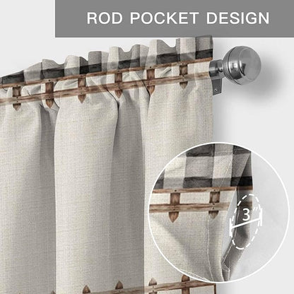 Spring Flowers Curtain Valances for Windows, Kitchen Valance Window Treatment, Vintage Watercolor Black Plaid on Linen Light Filtering Block Curtains for Bathroom/Bedroom/Living Room 60'' x 18''