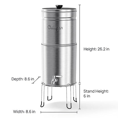 Culligan MaxClear 2.25 Gallon Gravity Water Filter System, Brushed Stainless-Steel Countertop Water Filter NSF/ANSI Certified to Reduce Microplastics, Lead & Total PFAS, with 2 Ceramic Filters