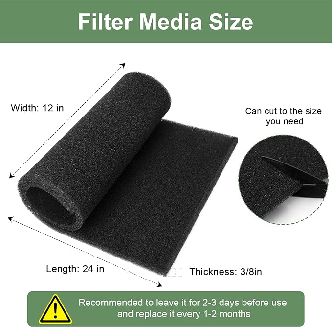 Air Filter Foam Sheet Material Replacement for UNI 12" x 24" x 3/8" 40PPI Coarse Foam Pad Pre Filter Media Washable, Cut to Fit Air Conditioner, Purifier, Aquarium (Black)